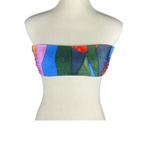 Mara Hoffman Abigail Bandeau Bikini Top Rainbow Abstract Colorblock XS NWT